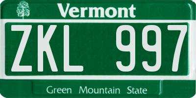 VT license plate ZKL997