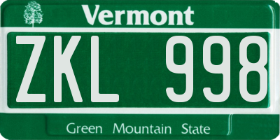 VT license plate ZKL998