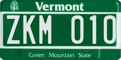 VT license plate ZKM010