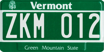 VT license plate ZKM012