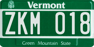 VT license plate ZKM018