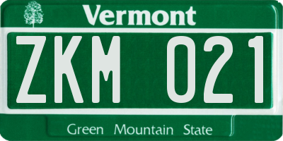 VT license plate ZKM021