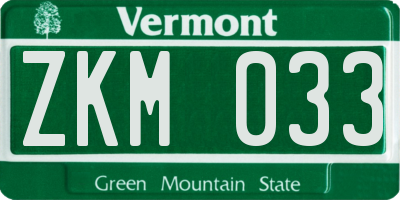 VT license plate ZKM033