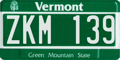VT license plate ZKM139