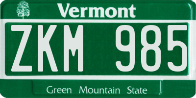 VT license plate ZKM985
