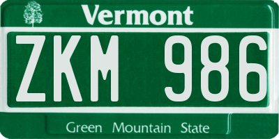 VT license plate ZKM986