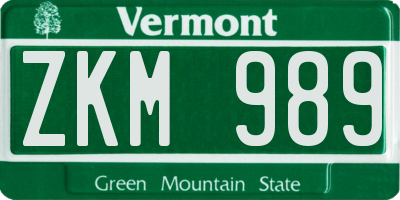 VT license plate ZKM989