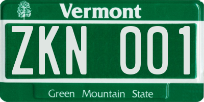 VT license plate ZKN001