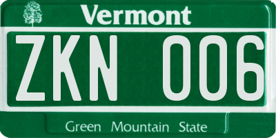 VT license plate ZKN006