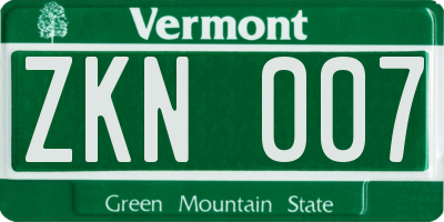 VT license plate ZKN007