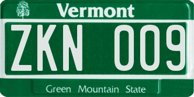 VT license plate ZKN009