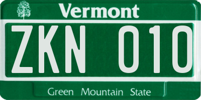 VT license plate ZKN010