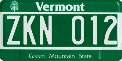 VT license plate ZKN012
