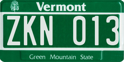 VT license plate ZKN013
