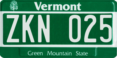 VT license plate ZKN025