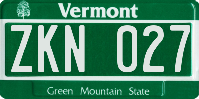 VT license plate ZKN027