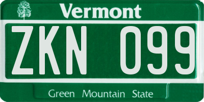 VT license plate ZKN099