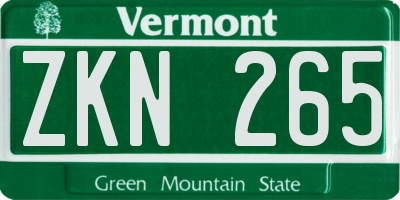 VT license plate ZKN265
