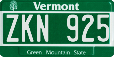 VT license plate ZKN925