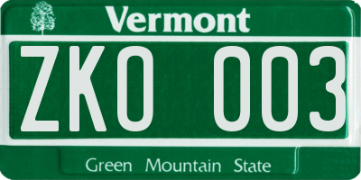 VT license plate ZKO003