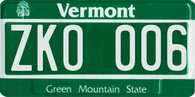 VT license plate ZKO006