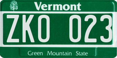 VT license plate ZKO023