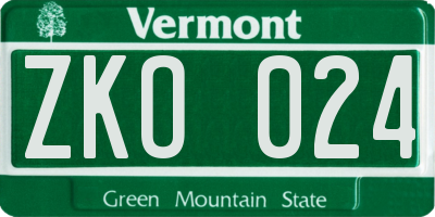 VT license plate ZKO024