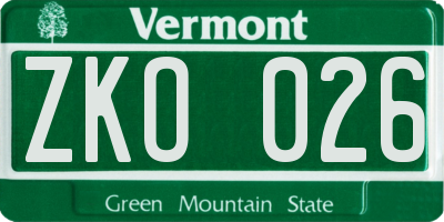 VT license plate ZKO026