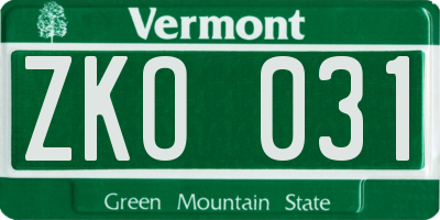 VT license plate ZKO031