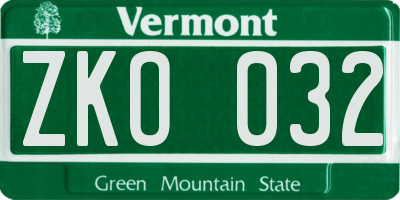 VT license plate ZKO032