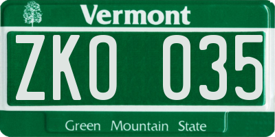 VT license plate ZKO035