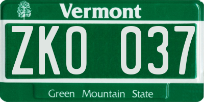 VT license plate ZKO037