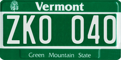 VT license plate ZKO040