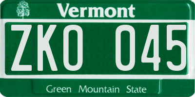 VT license plate ZKO045