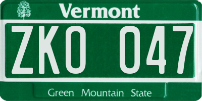 VT license plate ZKO047