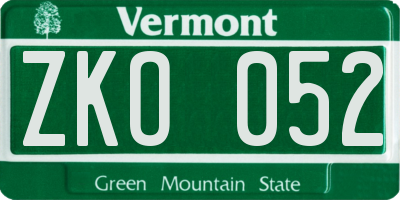 VT license plate ZKO052