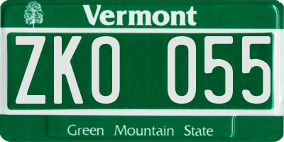 VT license plate ZKO055