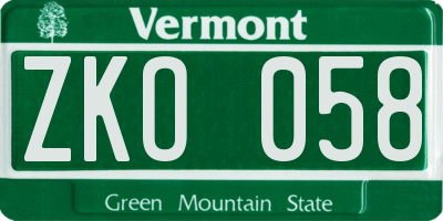 VT license plate ZKO058