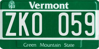 VT license plate ZKO059
