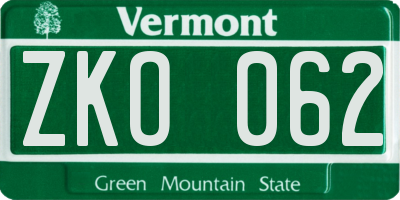 VT license plate ZKO062