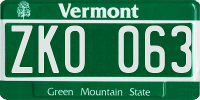 VT license plate ZKO063