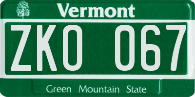 VT license plate ZKO067