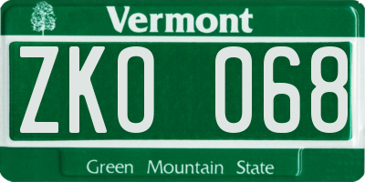 VT license plate ZKO068