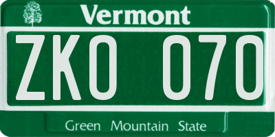 VT license plate ZKO070
