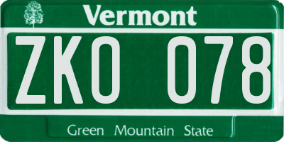 VT license plate ZKO078