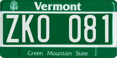 VT license plate ZKO081