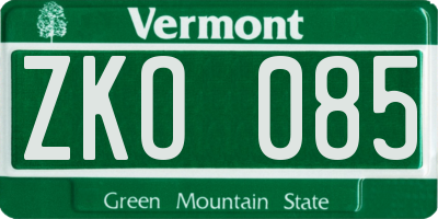 VT license plate ZKO085