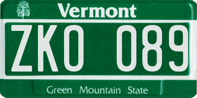 VT license plate ZKO089