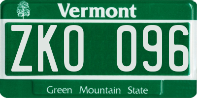 VT license plate ZKO096