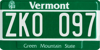 VT license plate ZKO097